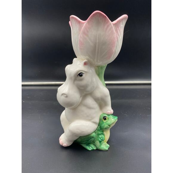 Vintage Taste Setter by Sigma Ceramic Hippopotamus Sitting on Frog w/ Tulip Vase - Picture 1 of 11